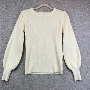 &Merci balloon sleeve cotton sweater S soft neutral preppy chic minimalist